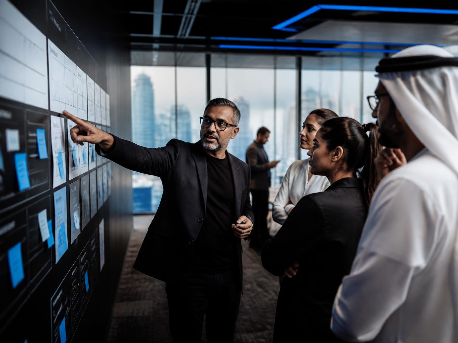 Product leader facilitating a live roadmap workshop with a startup team in Dubai